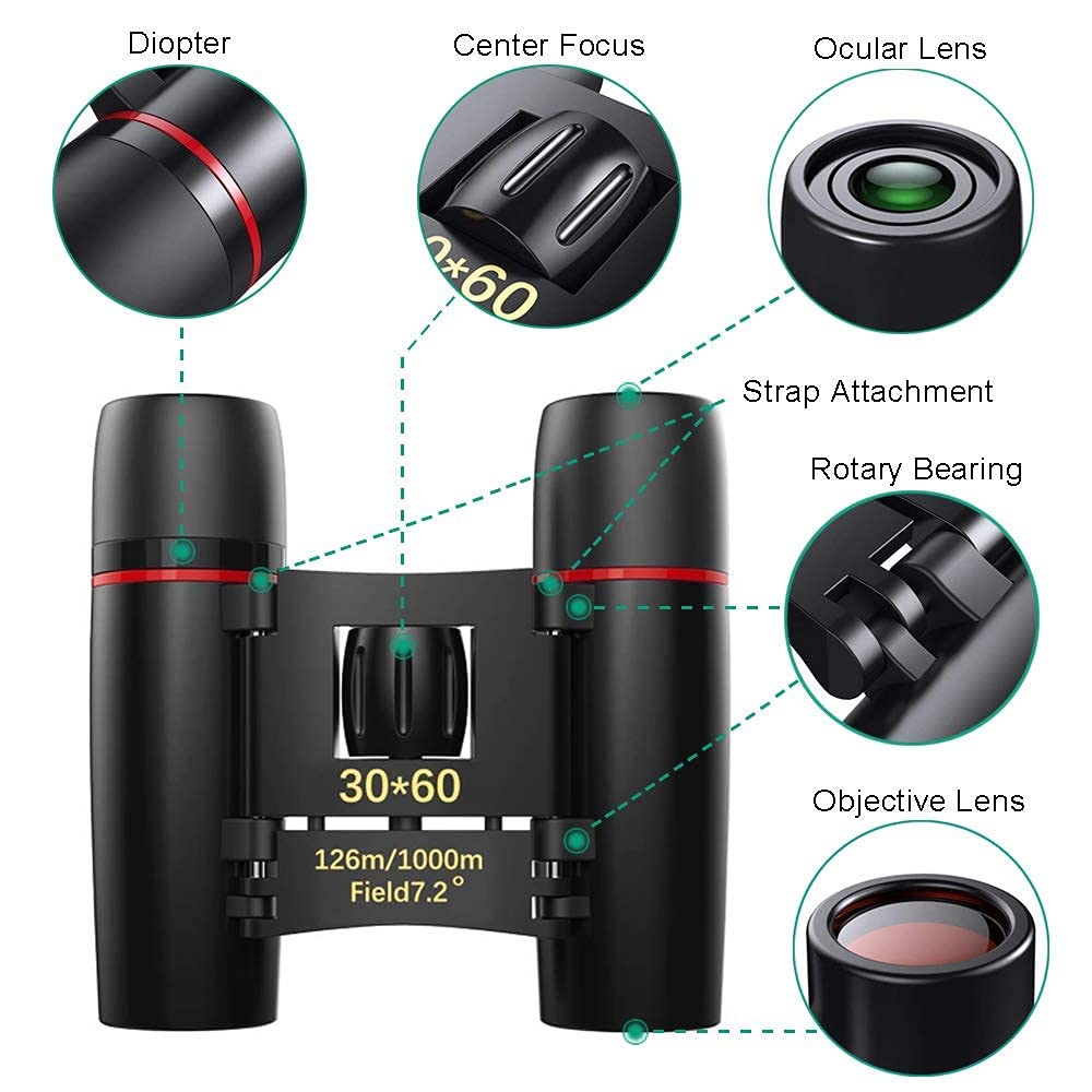 Compact Binoculars, Small Folding Binoculars, Easy Focus for Kids Adults Bird Watching Travel Hunting Concerts Sports, Waterproof Telescope with Strap Bag Compact Binoculars, Small Folding Binoculars, Easy Focus for Kids Adults Bird Watching Travel Hunting Concerts Sports, Waterproof Telescope with Strap Bag